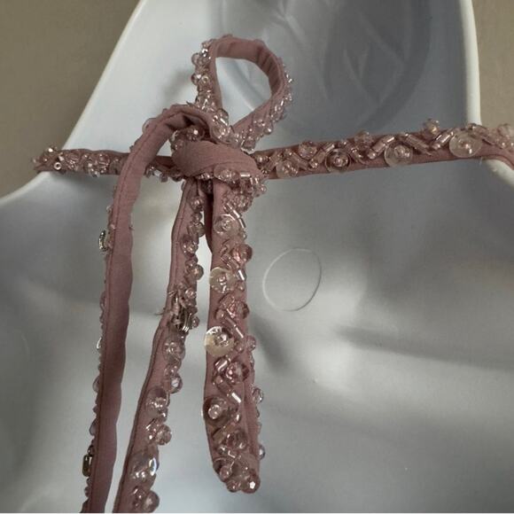 MORILEE Madeline Gardner Long Blush Pink Beaded Halter Dress Size 4 - Picture 4 of 8